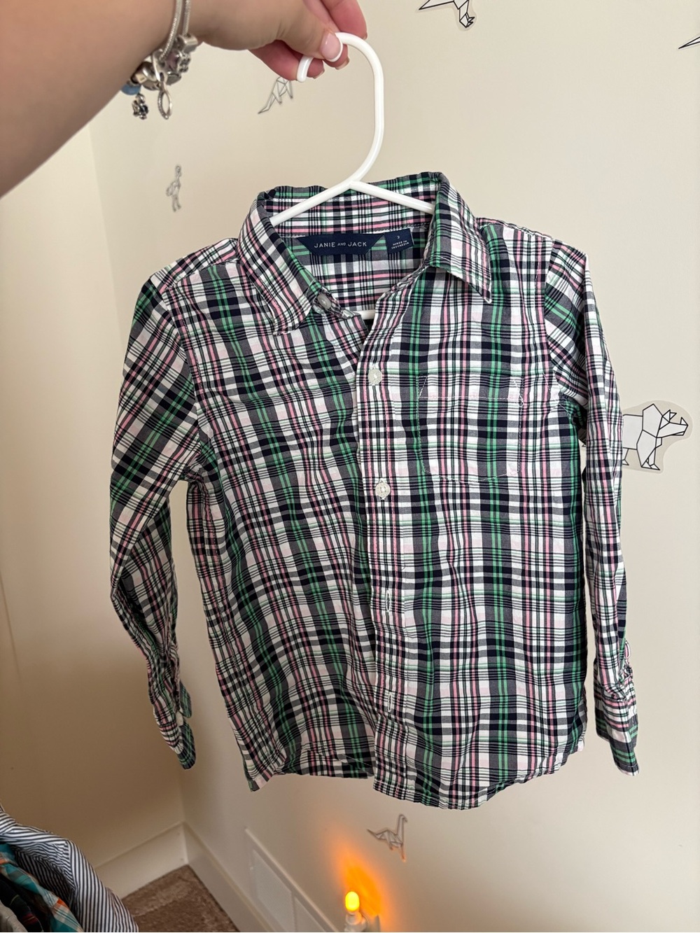 Janie and Jack Green and White Plaid Button-Down Shirt